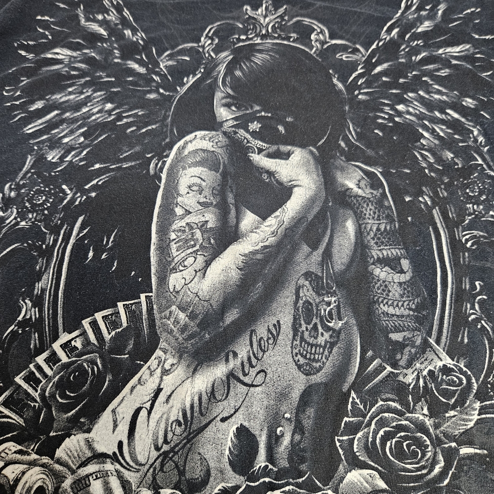 Black Graphic T-Shirt with Tattoo Design